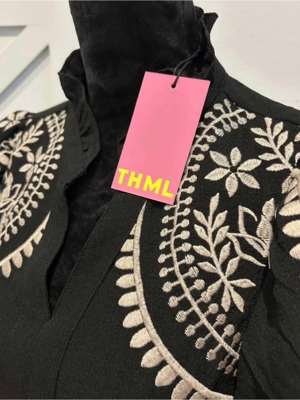 NWT THML Black Embroidered Tiered Dress - Size S